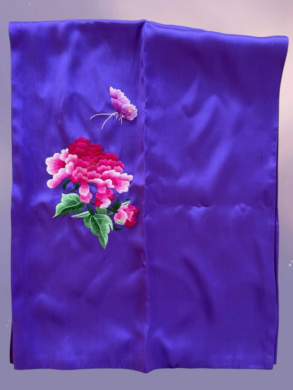 Purple Floral Embroidered Scarf Wrap
